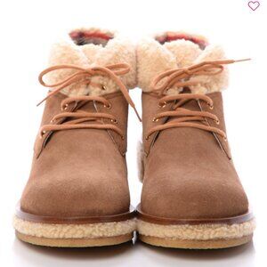 CHANEL Shearling Suede Calfskin Womens Lace Up Ankle Boots